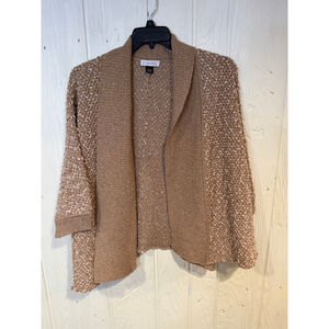 ST. JOHN SPORT Brown & White Knit Cardigan Petite P